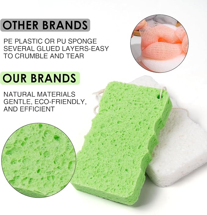 100% Natural Compressed Cellulose Bath Shower Loofah Travel Pack Foam Sponge - Image 8