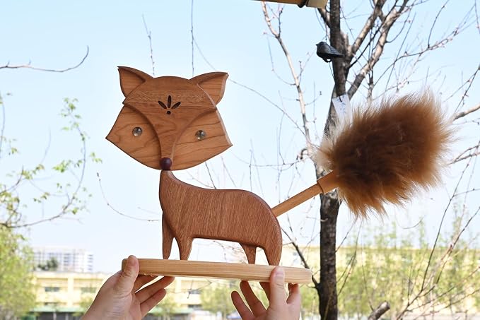 Cute Little Fox for Home Office Decor Small Wooden Feather Duster Lambswool - Image 2