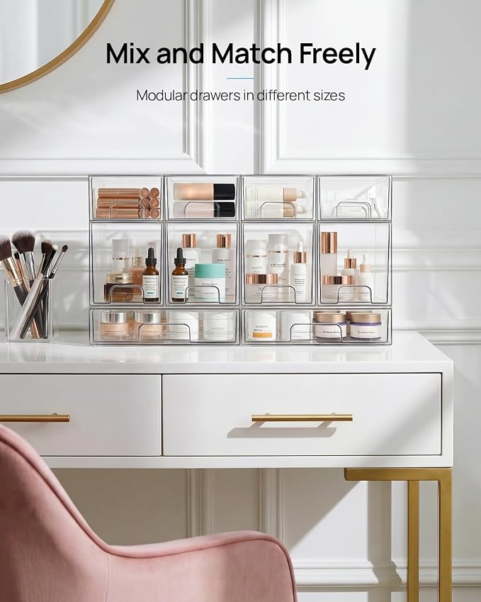 Vtopmart 4 Pack Small Clear Stackable Storage Drawers, Acrylic Bathroom Makeup - Image 7