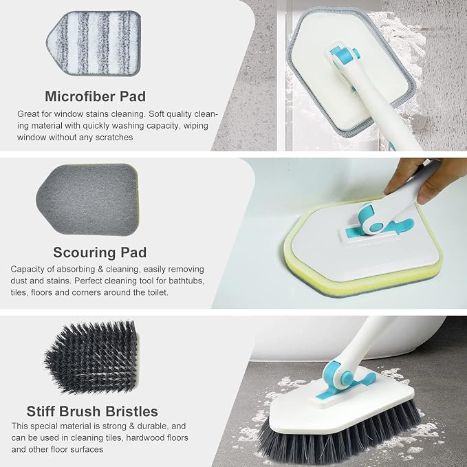 Long Handled Scrub Brush for Shower, 3-in-1 Cleaning Brushes - Image 2