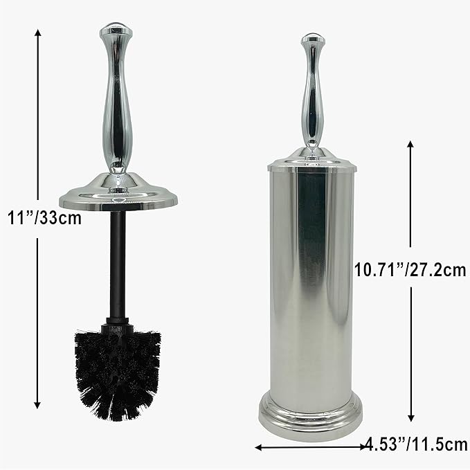 Chrome Silver Metal Toilet Bowl Brush - Image 2
