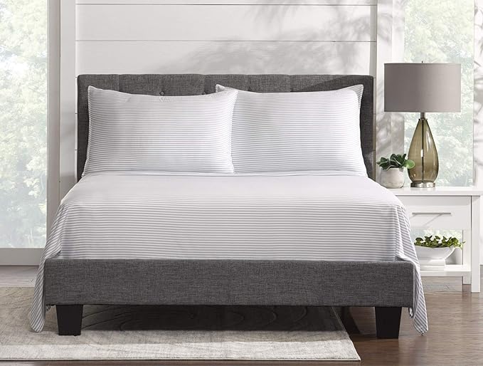 Pure Bamboo Queen Sheets, Genuine 100% Organic Viscose Derived from Bamboo Bed Sheet Set, Luxuriously Soft & Cooling, Double Stitching, 2 Year Quality Promise (Queen, Stripes)