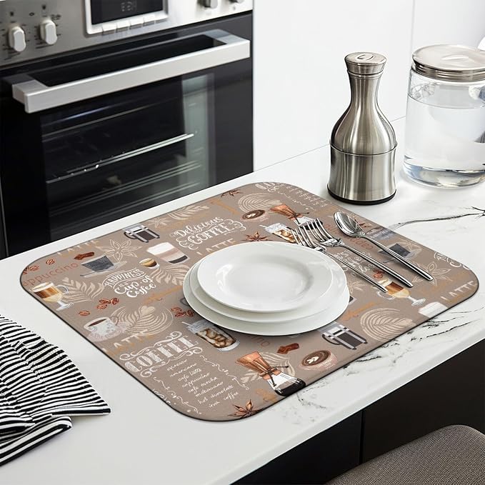 Coffee Dish Drying Mat for Kitchen Counter, Washable Absorbent Kitchen - Image 4