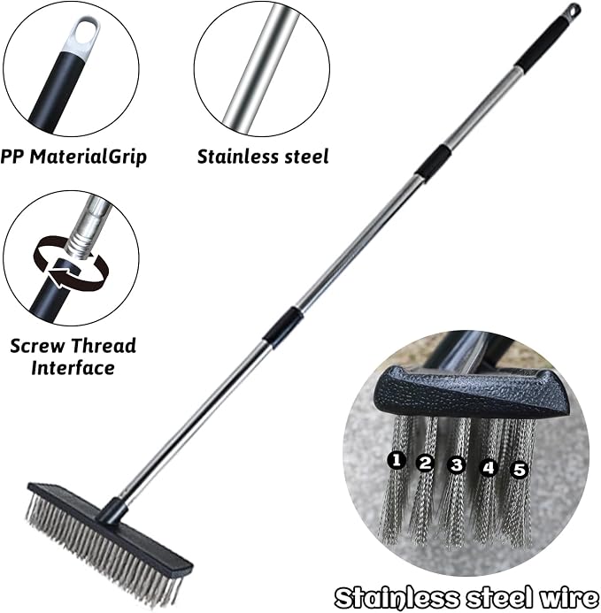 Heavy Duty Wire Push Broom Brush, 15.7" Stainless Steel Bristle Deck Brush - Image 3