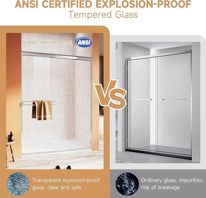 Shower Door 50-54 in. W x 72 in. H, UCALAFEE Semi-Frameless Double Sliding - Image 4