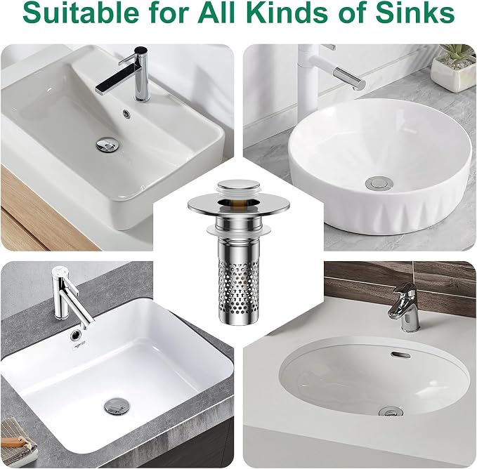​Bathroom Sink Drain Strainer, Universal Pop-Up Sink Stopper Hair Catcher - Image 8