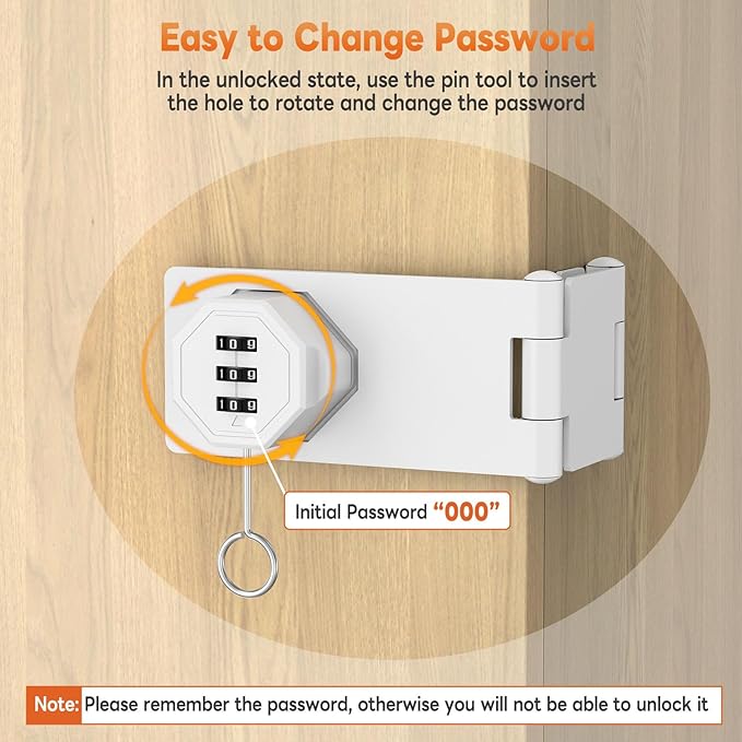 90 Degree 3-Digit Combination Cabinet Lock, Zinc Alloy Keyless Folding Hasp - Image 6