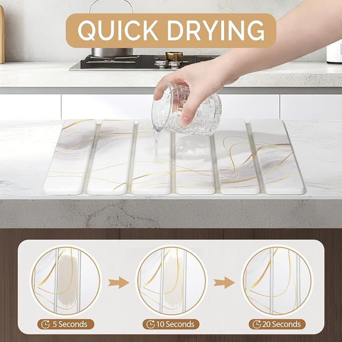 Large Stone Dish Drying Mat for Kitchen Counter, Foldable Water Absorbing - Image 3