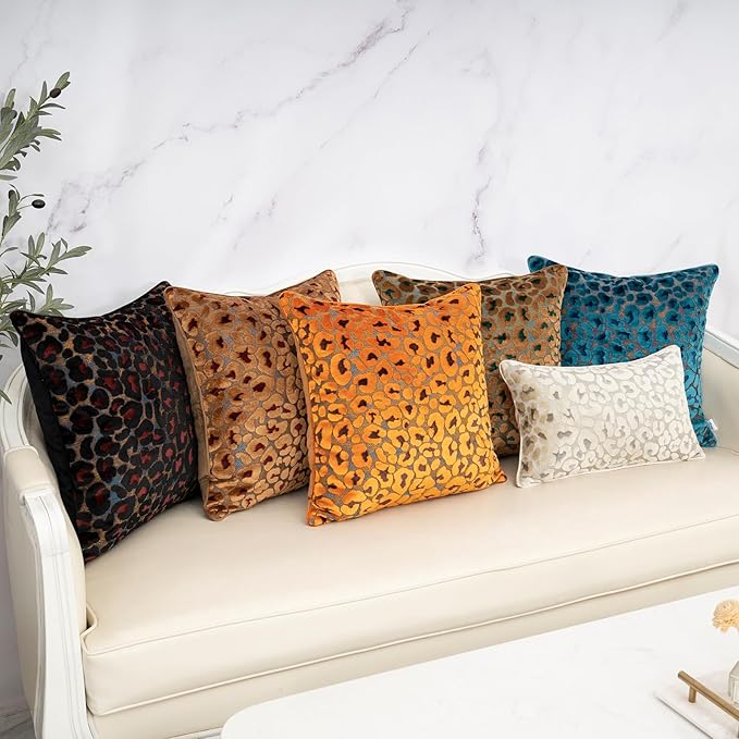 Alerfa Orange Floral Throw Pillow Cover 20 x 20 Inch Cut Velvet Sqaure Luxury Decorative Pillow Cover for Couch Living Room Bedroom