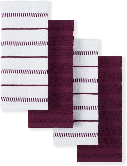 KitchenAid Albany Kitchen Towel 4-Pack Set, Boysenberry Purple/White by KitchenAid