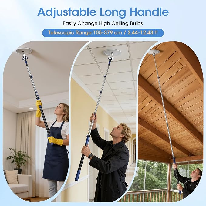 Light Bulb Changer for High Ceilings, 3.4-12.4FT Extension Pole Telescopic - Image 4