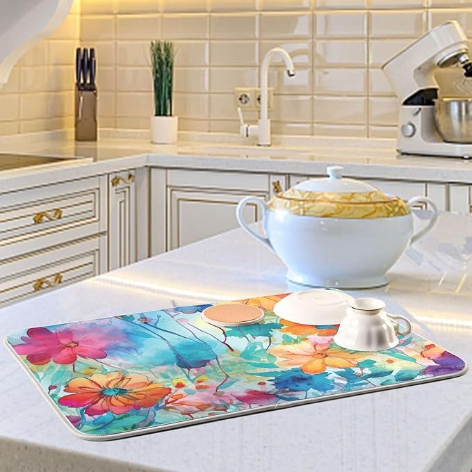Colorful Beautiful Flowers Dish Drying Mat - Image 2