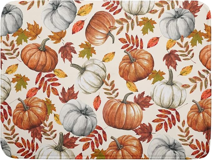 Fall Dish Drying Mat for Kitchen Counter 18x24 Inch Fall Pumpkin Kitchen Mat by Kawani