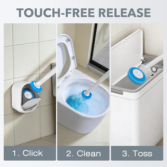 2-Pack Disposable Toilet Brush & Wand Kit, Wall-Mounted Auto-Closing Caddies - Image 5