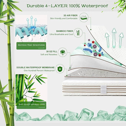 GRT Full Waterproof Mattress Protector Rayon Bamboo - 3D Air Fiber Cooling Mattress Cover Breathable Ultra Soft, Mattress Pad Noiseless Fits up to 19'' Deep Pocket Washable