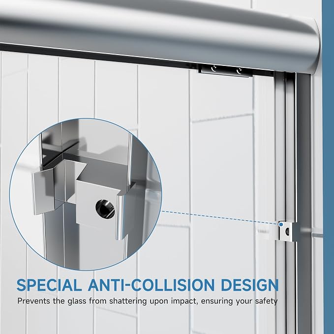 56-60" W x 57" H Semi-Frameless Bathtub Sliding Doors, 1/4" Tempered Glass - Image 2