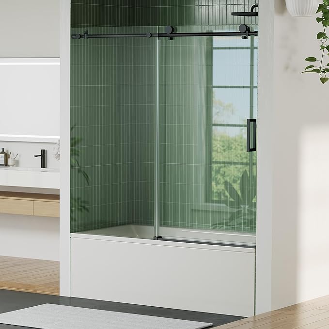 Bathtub Shower Door, Matte Black 304 Stainless Steel Top Rail, One Fixed One - Image 8