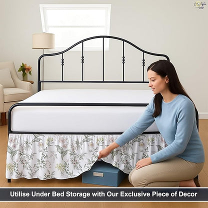 Cottington Lane Ruffled Bed Skirt Queen Size with Split Corner, Brushed Microfiber Hotel Quality Dust Ruffle, 24 Inch Drop Gathered Bedskirt, Soft, Stylish, Shrink & Fade Resistant, Morning Petals