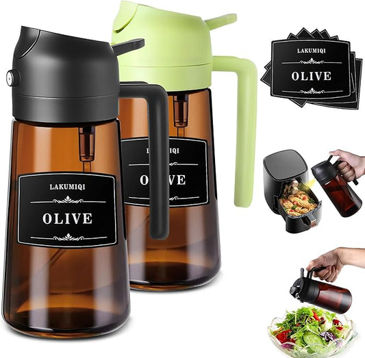 2-in-1 Glass Oil Dispenser & Sprayer - 16oz/470ml Leakproof Bottle by LAKUMIQI
