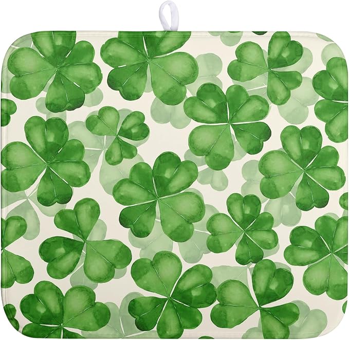 Green Clover Shamrock Dish Drying Mats by Wnoesat