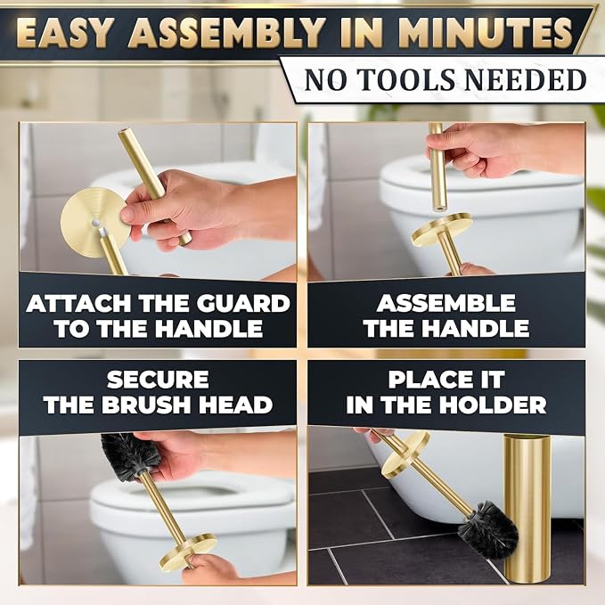 2 PCS Gold Toilet Brush and Holder Set - Image 6