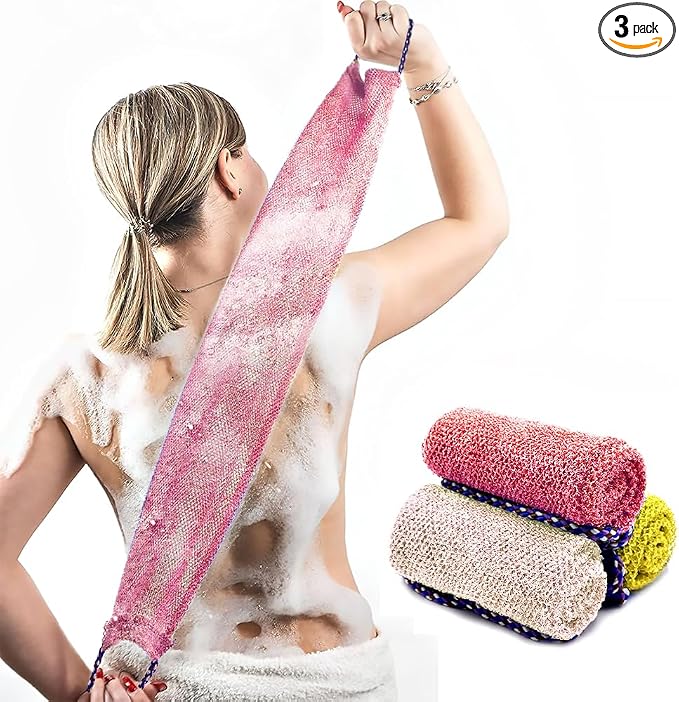 African Net Sponge with Handles 3 Pieces Long African Exfoliating Net Washcloth by DRPEDI