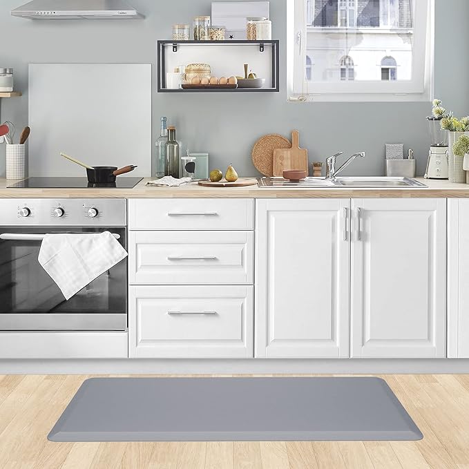 KitchenClouds Kitchen Mat Cushioned Anti Fatigue Kitchen Rug 17.3"x39" Waterproof Non Slip Kitchen Rugs and Mats Standing Desk Mat Comfort Floor Mats for Kitchen House Sink Office (Grey)
