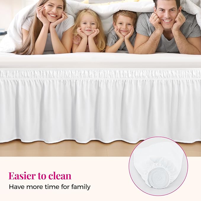 RIMELA Bed Skirt Queen Size Moon White 15 Inch Drop, Wrap Around Elastic Bedskirt, Dust Ruffle for Adjustable Bed Base Soft Durable Fabric Machine Washable Easy to Install Bed Skirts