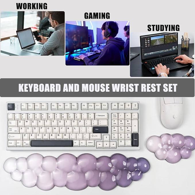 Ergonomic Cloud Silicone Gel Keyboard and Mouse Wrist Rest Set – Clear Wrist - Image 5