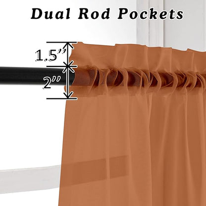 OVZME Orange Sheer Curtains 54 Inches Long 2 Panels - Soft Light Filtering Window Sheer Panels for Living Room/Bedroom, Top Dual Rod Pocket, 1 Pair, Each 42Wx54L Inches