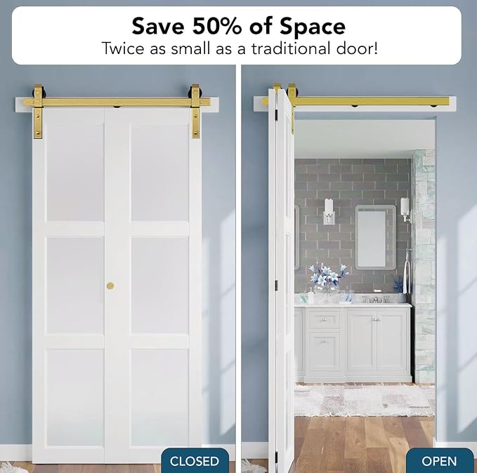 Rio Salto Gold Bifold Sliding Barn Door Hardware Kit Heavy Duty Metal Track - Image 8