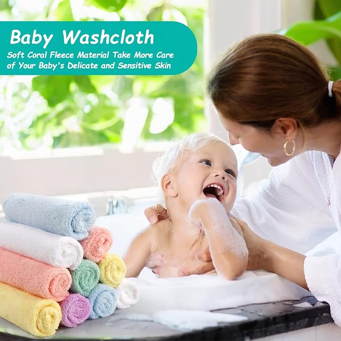 HOMEXCEL Baby Washcloths 12 Pack-Microfiber Coral Fleece Baby Bath Face Towel 7 - Image 6