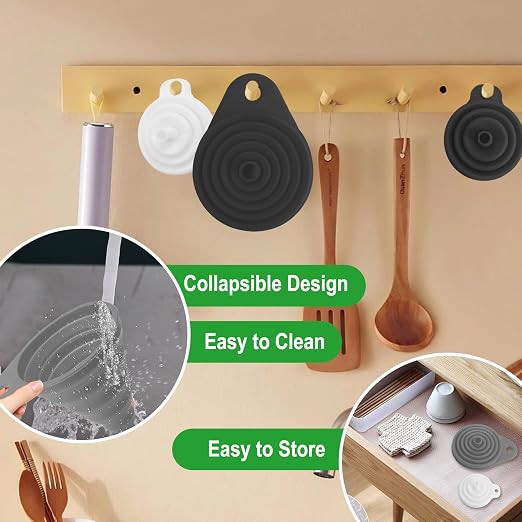 Kitchen Funnel Set, Food Grade Foldable Small and Large Funnel, Silicone - Image 4