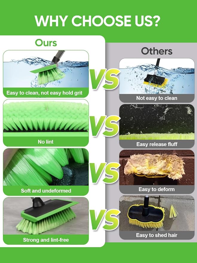 2 in 1 Car Wash Brush with Squeegee PBT Soft Bristle Truck Scrub Detail Brush - Image 3