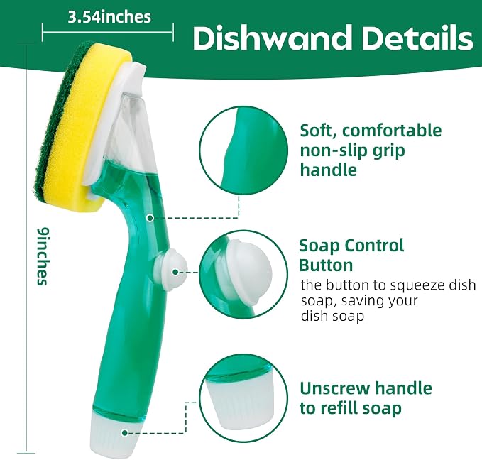 Dishwand Sponge Refills Soap Control Handle, Dish wand Sponges Refill Non - Image 2