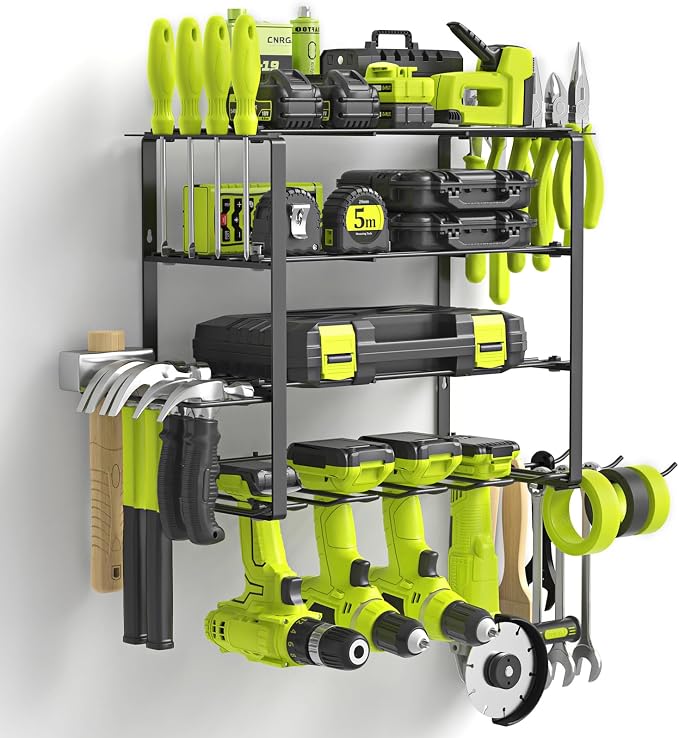 Power Tool Organizer, 4 Drill Holder Wall Mount, Garage Tool Organizer and by SUNALLY
