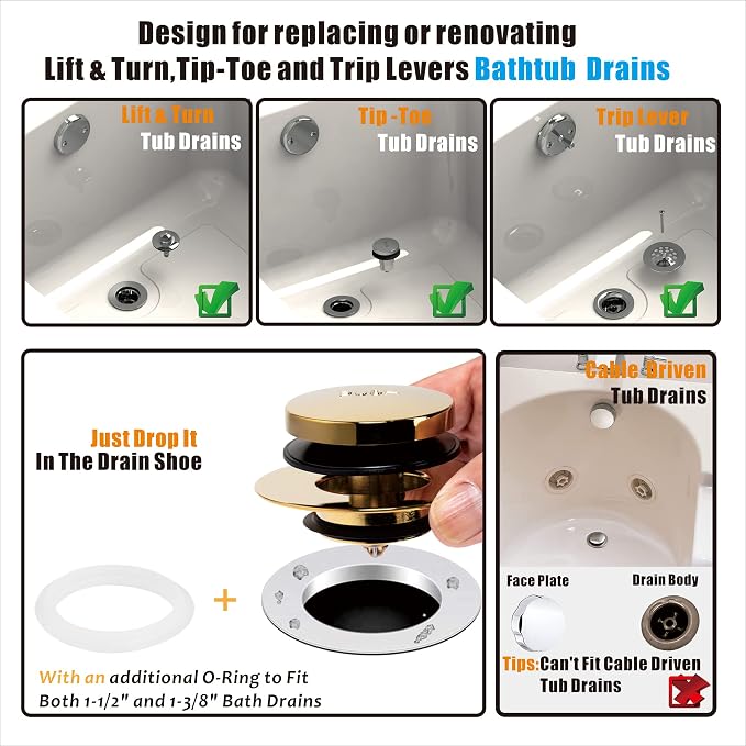 Artiwell Universal Tip Toe Bath Drain Stopper and Cover, Bathtub Drain Stopper - Image 2