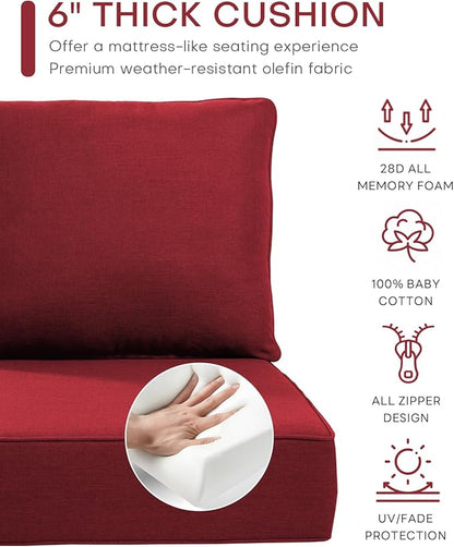 Luxury 24x24x6 Inch Outdoor Cushions for 5 Peice Patio Furniture Set - Set of 5 Water-Resistant Pillow for Dining Rocking Swivel Chairs Loveseat Couch Sectional Sofa - Red