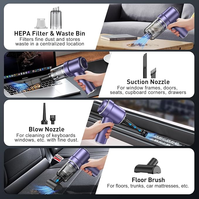 KMM Handheld Car Vacuum Cleaner, 9000PA Vacuum Cleaner & Air Duster, 120W High - Image 4