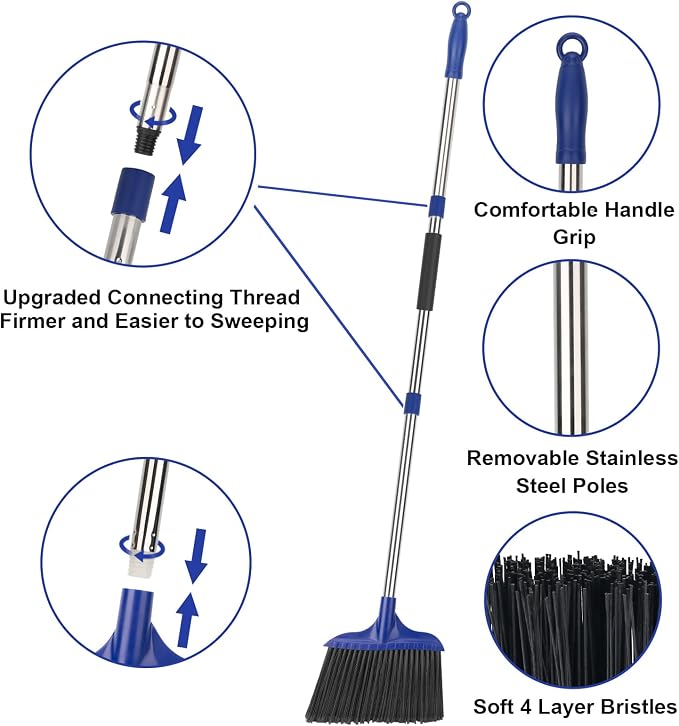 Kefanta 4 Pack Heavy Duty Broom Indoor/Outdoor Commercial Brooms Angle Broom 53 - Image 7