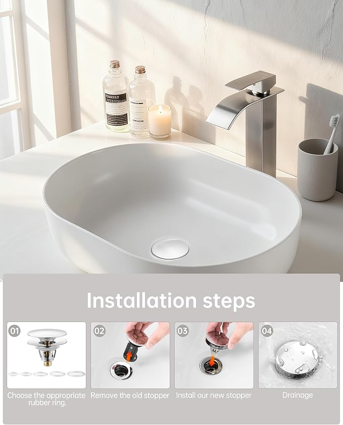 Fransiton Bathroom Sink Drain Stopper, Big-Cap Pop-up Drain Fits - Image 5