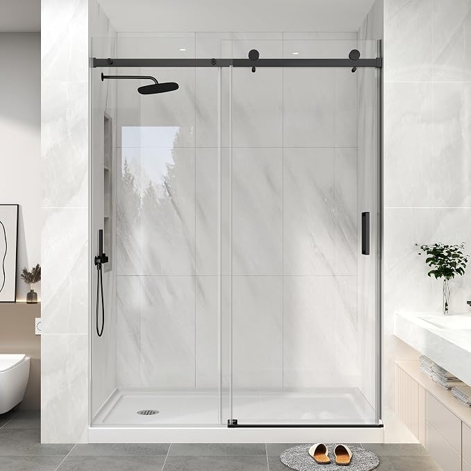 KPUY Frameless Shower Door, 55-60" W x 76" H Sliding Glass Shower Door by KPUY
