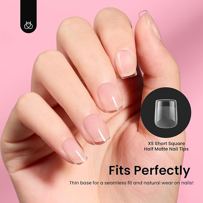 Beetles Gel Nail Tips 288Pcs Extra Short Square Etch-X Fake Nails Half Matte - Image 6
