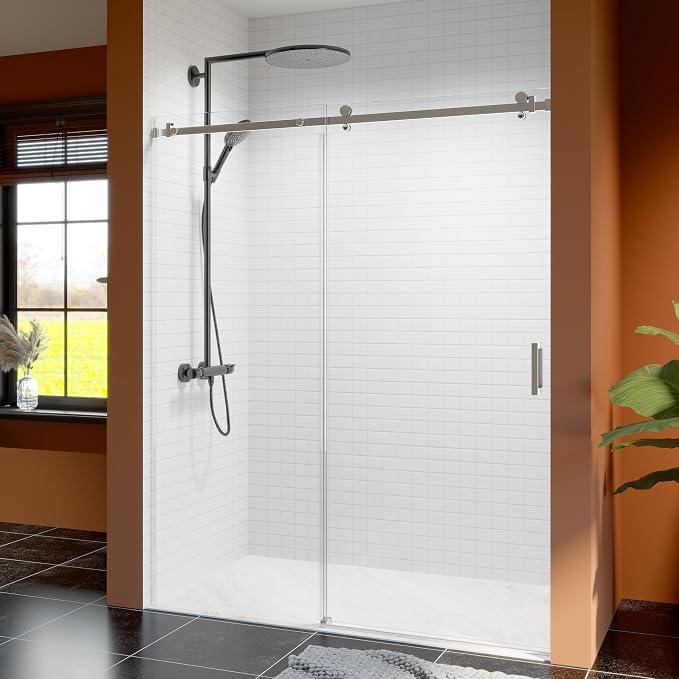 56-60 Inch Frameless Sliding Shower Door, 5/16" Clear Tempered Glass, Smooth by EZONTEQ