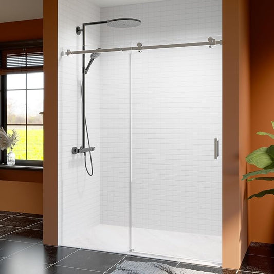 56-60 Inch Frameless Sliding Shower Door, 5/16" Clear Tempered Glass, Smooth by EZONTEQ