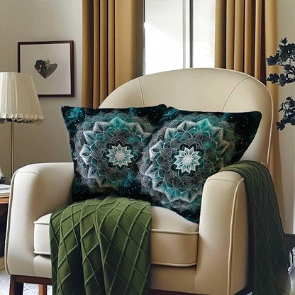 Mandala Throw Pillow Covers 18x18 Set of 2 | Geometric Flower Square Pillow Cases for Bed Room and Living Room Decor, Boho Floral Cushion Cases for Sofa and Chair