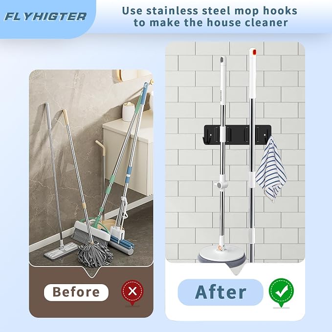 Broom and Mop Holder Wall Mounted, Heavy-Duty Stainless Steel Storage Rack - Image 3