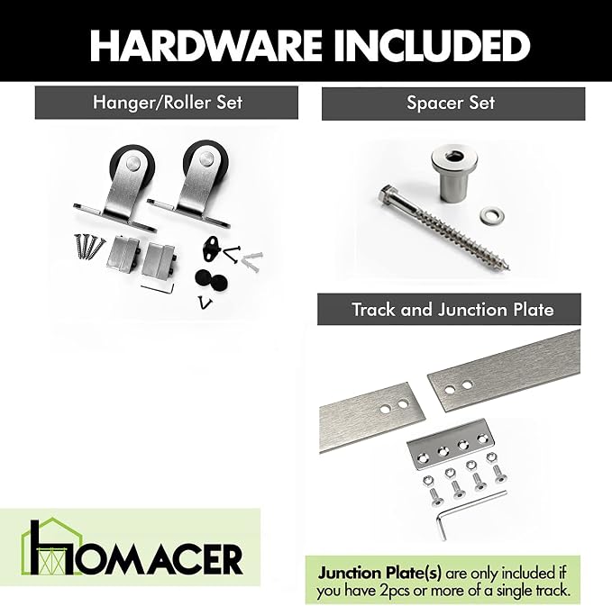 Homacer Brushed Nickel Non-Bypass Sliding Barn Door Hardware Kit, - Image 3