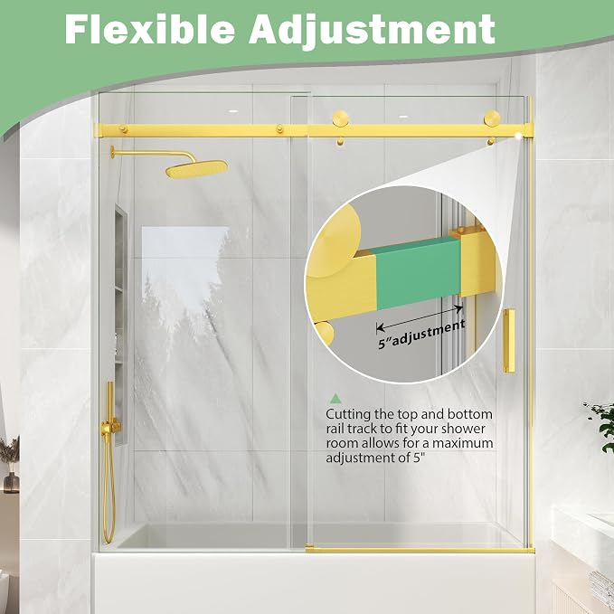 KPUY Frameless Sliding Bathtub Door, 55-60" W x 60" H Tub Shower Door, 1/4" - Image 6