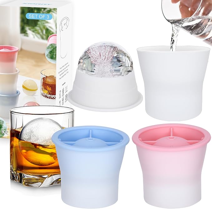 Round Ice Cube Molds 3 Pieces, Silicone Sphere Ice Mold Maker, Stackable Easy by XIORRY